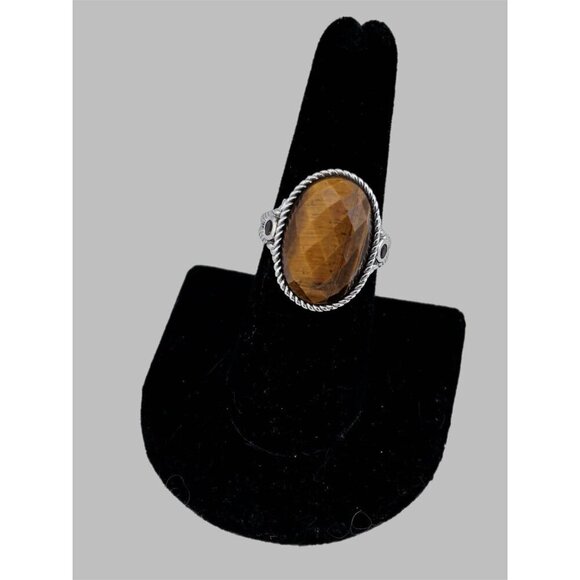 Sterling Silver Oval Faceted Tigers Eye Ring Size 7. - Picture 2 of 12